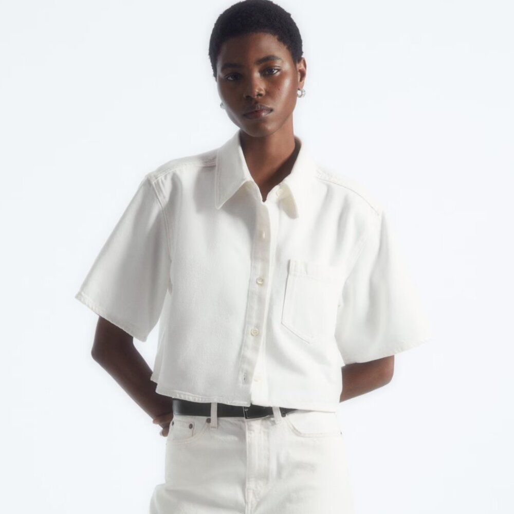 COS – Cropped Denim Shirt Off-White Size M (NEW 2024)